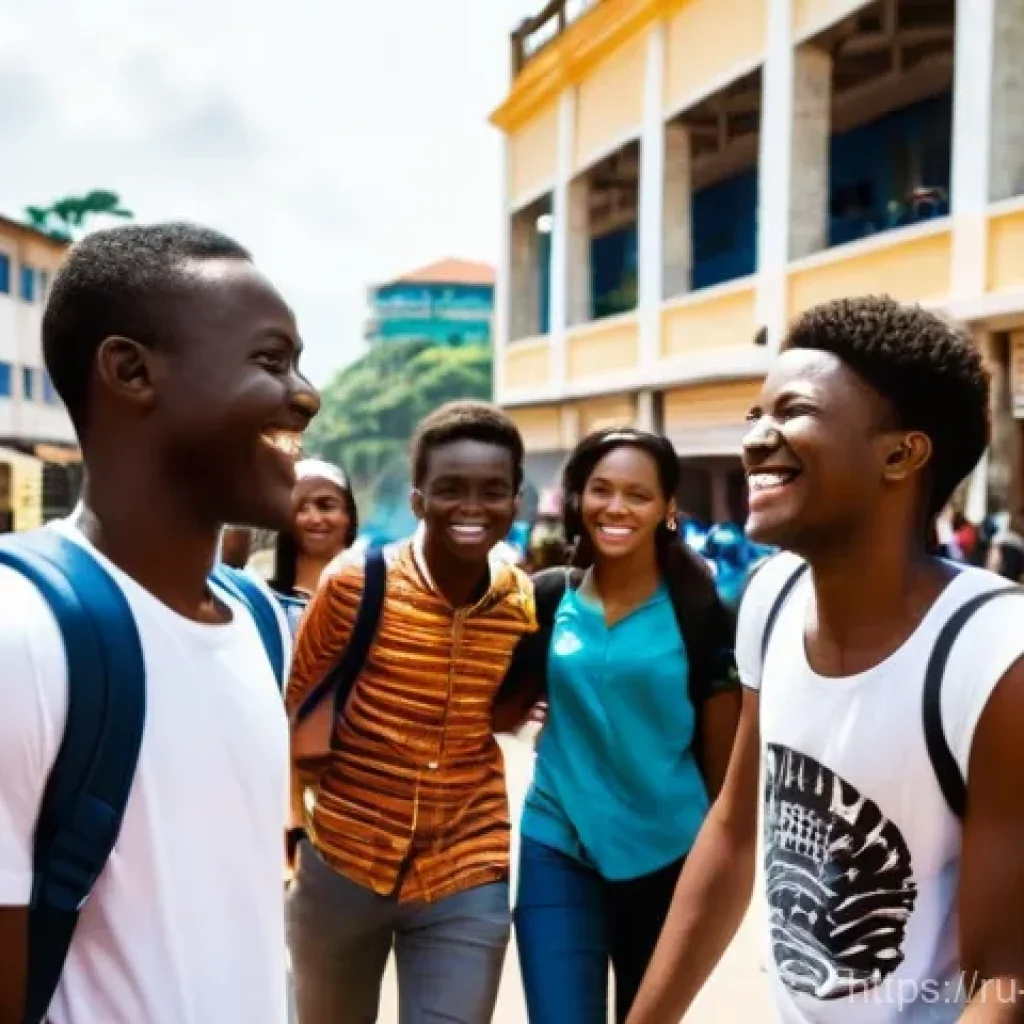 코트디부아르 교육 제도와 유학 - **Prompt:** A vibrant, sun-drenched street scene in Abidjan, C&ocirc;te d'Ivoire, bustling with a diverse ...