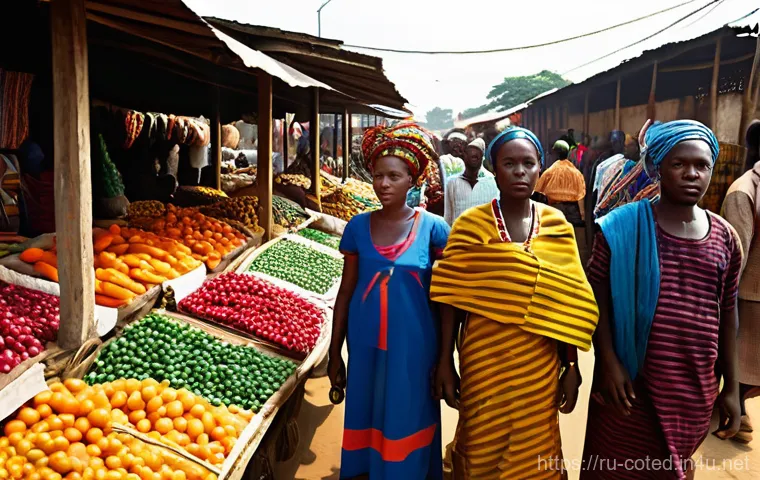 코트디부아르 내전 원인과 결과 - **Ivorian Society on the Brink: Echoes of Division**
An evocative, realistic painting of an Ivor...