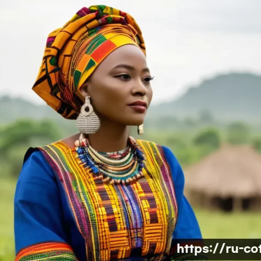 코트디부아르 전통 의상과 패션 - A vibrant traditional Baul&eacute; outfit from Ivory Coast featuring bright, richly colored kente fabric wi...