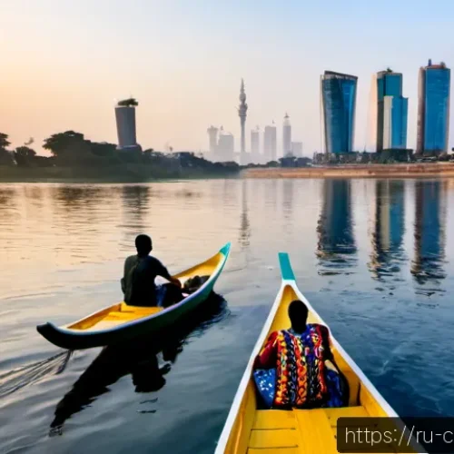 코트디부아르 아비장 여행 가이드 - Photorealistic travel guide scene in Abidjan, Côte d’Ivoire, panoramic sunrise view from the Ébrié L...